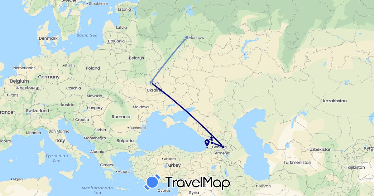 TravelMap itinerary: driving, cycling in Georgia, Russia, Ukraine (Asia, Europe)